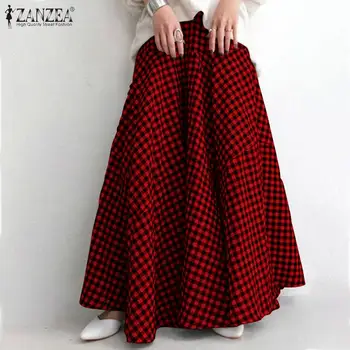 ZANZEA Toamna Înaltă Talie O-linie Fuste Vintage Femei Carouri Verificat Fusta Lunga Jupe Overszie Casual Faldas Saia Liber Fusta Maxi