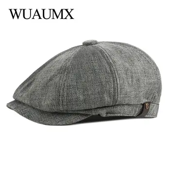 Wuaumx NOU Capac de vânzător de ziare Barbati Primavara Vara Octogonal Pălărie De sex Masculin Britanic Spic Capace Plate Retro Opt lama Pălării Respirabil