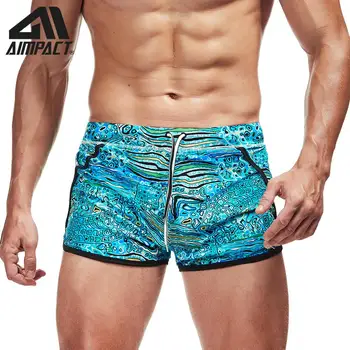 AIMPACT Mens pantaloni Scurți de Înot Trunchiuri de 3 inch care Rulează pantaloni Scurti cu Captuseala Linner Hawaii Verde Camo Surf Beach AM2815