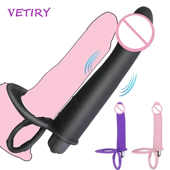 Dubla Penetrare un Vibrator Strap On Penis Strap-on Dildo Vibrator pentru Femei Silicon Anal, Dop de Fund pentru Om 10 Viteza Jucarii Sexuale