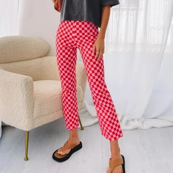 Y2K Epocă Pantaloni Casual 90 Femei Lorelai Verifica Skinny Pantaloni Lungi cu Talie Înaltă Carouri Imprimate Slim Pantaloni Flare E-fata de Moda