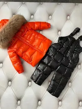 Noi 2022 Jacheta de Iarna pentru Copii jachete & pant rață jos de Brand Blană de Raton capota fata snowsuit set de îmbrăcăminte costum de schi Hanorac