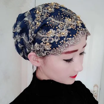 Dantela Femei Turban Capota Broderie Văl Musulman Capace Gata să Poarte Turban Hijabs Femme Cap Împachetări Chimioterapie Hairloss Pălărie