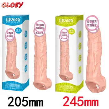 25CM Mare Penis Extension Sleeve Reutilizabile Moale si Elastic Ejaculare Întârziată Prezervative de sex Masculin Extender Penis artificial Jucarii Sex Masculin