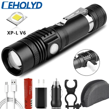 Ceholyd Lanterna Led T6 L2 V6 USB Reincarcabila cu Zoom de Aluminiu Lanterna Lanterna Pescuit, Ciclism Lumina