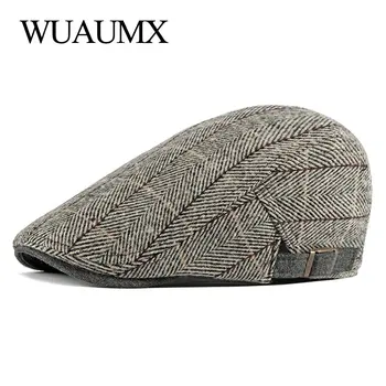 Wuaumx Toamna Bereta Pălării Bărbați Vizorul Britanic Retro Atins Plat Ivy Pac în Vârstă Duckbill Pălărie de vârstă Mijlocie Spic Bereta Capac