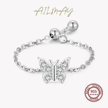Ailmay Real Argint 925 Fluture Elegant Lanț Deget Inelul Reglabil pentru Femei Design Simplu Inel Declarație de Bijuterii