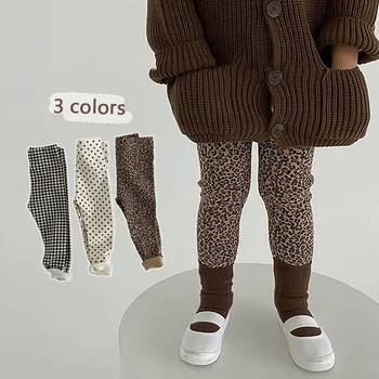 Fetelor, Plus de Catifea Groasă Jambiere Leopard Moda coreeană Dot Carouri Nou Casual Pantaloni de Bumbac Calde de Iarnă pentru Copii Pantaloni WTP87