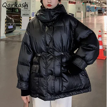 Scurt-Stil Parka Femei Negru Ropa Para Mujer Stil coreean Iarna Haine groase Solide în Vrac Largi cu talie Groasă Elegant Uza