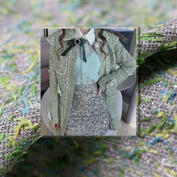 Alb waxberry Franța Verde Fil-Lumiere Tweed Îmbrăcăminte Material de Toamna Femei Sacou Haina de Pânză de Cusut Croitor Freeshipping