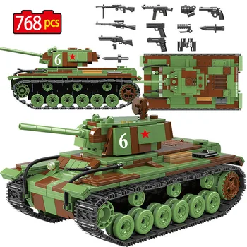726PCS Militare WW2 Rusia Sovietică KV1 Tanc Greu Blocuri Diy Vehicul Armată Cărămizi de Jucărie Pentru copii Copii