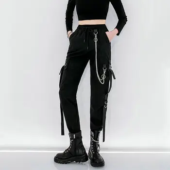 Harajuku Negru Pantaloni Femei Lanț Picior Larg Hip Hop Streetwear Femei Pantaloni Largi Femei Largi De Moda Pantaloni Barbati