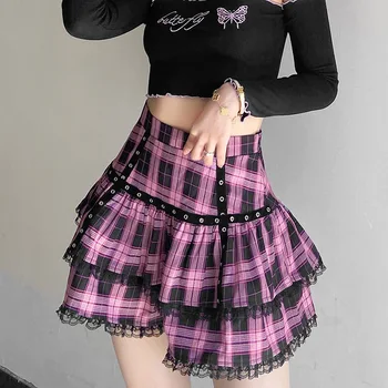 Gotic Japonez Harajuku Girls Violet Roz Carouri Fusta Plisata Punk Dulce Dantela Kawaii Lolita Tort Fuste Mini Cosplay Costum