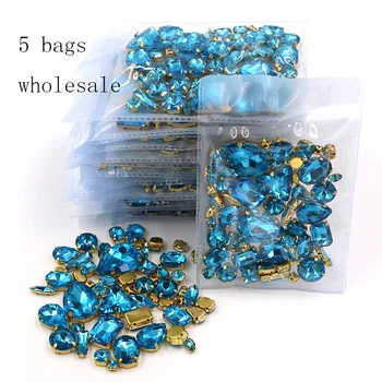 Fierbinte de vânzare en-Gros de 5 saci de forma mixta coase pe sticlă Lacul albastru auriu pietre diy rochie/accesorii de Îmbrăcăminte