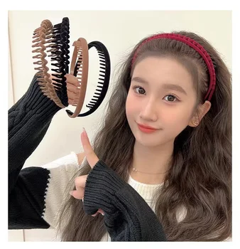 TwinkLei Solid Flocking Bentita Înfășurați Părul Hoop Bezel cu Dinți Non-alunecare Hairband Caciula Pentru Femei Accesorii de Par Fata