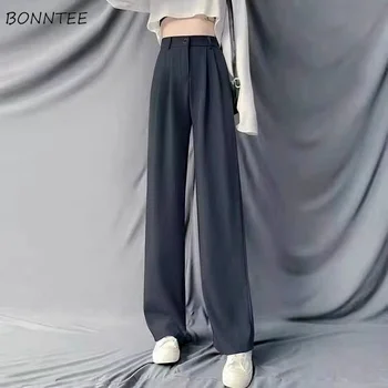 Pantaloni Femei Solide Simplu Largi Picior Toate-meci de Agrement Talie Mare Stil coreean Vrac Moda Streetwear Vara Noi de sex Feminin Pantaloni