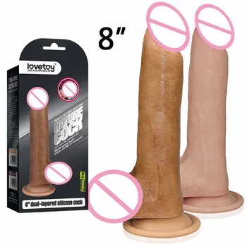 8 Inch Realist Dick Dublă Densitate de Organism în condiții de Siguranță Lichid de Silicon Vibrator Moale, Flexibil Realiste Penis cu ventuza Puternica