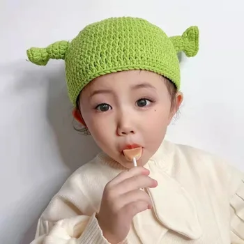 Unisex Monstru Shrek Pălărie de Lână de Iarnă Pălării Tricotate Partidul Verde Amuzant Beanie Chelioși Capac pentru Femei Barbati Pur Handmade