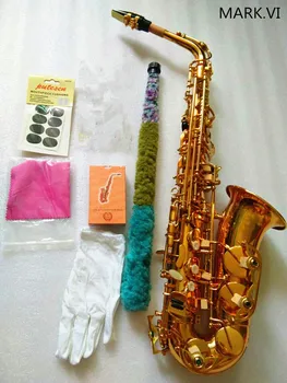 Saxofon Alto MARCA VI Înaltă Calitate Eb Sax Profesionist Instrument Muzical de Alamă, Placat cu Aur Sax Cu Butoane Perla