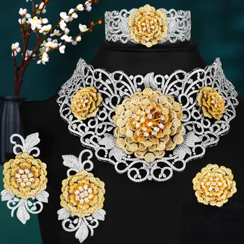 GODKI Mare Moda 4BUC de Lux Coliere de Flori din Africa Set Bijuterii Pentru Femei Petrecerea de Nunta bijuterii 2020 indian Dubai Seturi de bijuterii