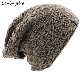 LOVINGSHA Design Solid Chelioși Capota Pălării de Iarnă Pentru Femei Barbati Beanie Bărbați Faux Blana Caldă Largi Tricotate de Iarnă Tricot Pălărie Capace
