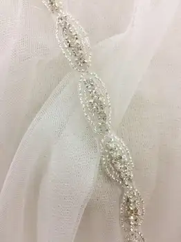 1 Curte Slim stras de cristal margele dantelă de ornamente pentru nunta centura, mireasa cercevea, curele rochie ,domnisoarele de onoare dantela 0.8 cm lățime