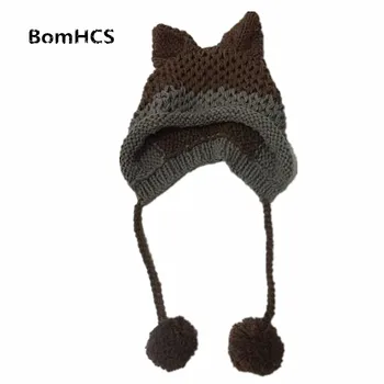 BomHCS Drăguț Fox Urechi Căciulă De Iarnă Caldă 100% Manual Pălărie Tricot