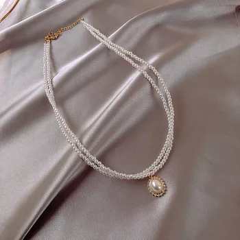 MENGJIQIAO 2020 Nou Elegant Simulate Perla 2 Strat Cravată Bijuterii Pentru Femei, Fete Petrecere de Nunta Lanț Colier Bijoux Colares