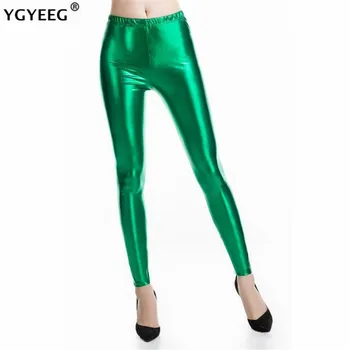 YGYEEG Stil Punk Rock PU Faux din Piele Femei Jambiere Violet Metalic de Aur Sexy Luminoase cu Paiete, Pantaloni Strălucitoare de Fitness Legging 2022