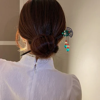 De Epocă Din Lemn Stick De Păr Stil Chinezesc Lichidare Floare Ac De Păr Cu Ciucure Clasic Elegant Lady Clip De Păr Accesorii De Par