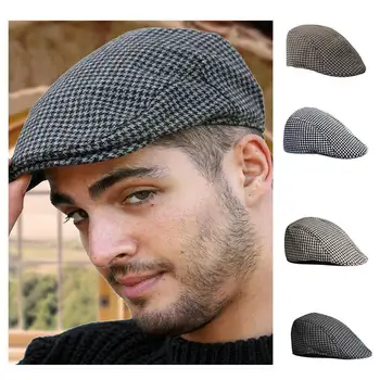 Vintage Men Bereta Vânzător De Ziare Pălării Clasice Occidentale Vânzător De Ziare Capace Tweed Plat Bereta Pălărie Margine Plat Reglabil Bărbați Primăvară Berete 