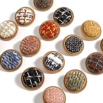 5 Buc Tweed în Carouri Tesatura Metalice Acoperite cu Nasturi de Aur Rotund Tija Butoane de Cusut Mozaic DIY Cardigan Haine Îmbrăcăminte Accesorii