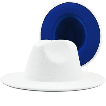 Femei Bărbați de Lână alb Albastru Fedora Pălărie Cu Panglică din Piele Domn Elegant Lady Iarna Margine Largă de Jazz Biserica Panama Sombrero Capac