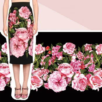70x145cm Moda Mare Floare Trandafir Imprimat Imita Matase Tesatura Satin Pentru Femei Fusta de Ț Tela Хлопок материал DIY Pânză