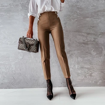 Femei Iarna Pantaloni Skinny Talie Elastic Culoare Solidă Buzunare Buton Slim Pantaloni de Creion sex Feminin Office Pantaloni 2021 Toamna