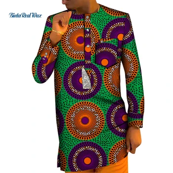 2021 Bazin Riche Barbati din Bumbac Tricouri Dashiki African Print Pocket Shirt Stil African partea de Sus de Îmbrăcăminte din Africa Haine Barbati WYN1650