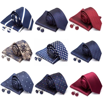 Mens Lega Cravata Butoni Set Cravata Moda Stripe Jacquard Cravate pentru Barbati Om de Partid Cadou de Nunta Rochie Batistă Accesorii