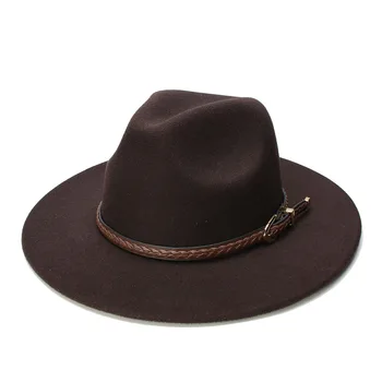LUCKYLIANJI Retro Copil Copil Vintage 100% Lână Margine Largă Capac Pălărie Panama Jazz cu Pălărie Maro Tricot Bandă de Piele (54cm/Regla)