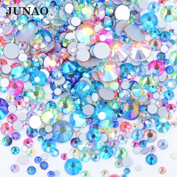 JUNAO 1400pcs se Amestecă Dimensiune se Amestecă AB Sticlă de Culoare Stras Kit Flatback de Cristal Pietre de Diamant Non Hot Fix Strass Nail Art Decor
