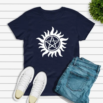 Anti-Posesia Supranaturale Simboluri T-shirt Femei T-Shirt Short Sleeve Graphic Tee Shirt pentru Femei Grunge Estetice Haine