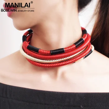 MANILAI Indian Multistrat Cravată Coliere pentru Femei Salopete Guler Colier Statement Coarda Magnetism Butonul Boho Bijuterii Collier