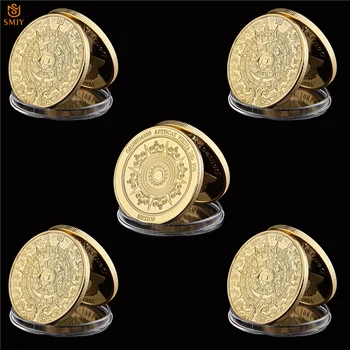 5PCS/Lot Euro Cultură Antică Mexican Calendarul Maya Prezice Profetul Metal Placat cu Aur Comemorative, Monede de Colecție
