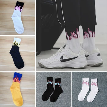 Noi HipHop Flacără Bărbați și Femei Șosete de Bumbac Galben Roz Foc de Moda Harajuku Street Wear Skateboard Amuzant Fericit Casual Sockings
