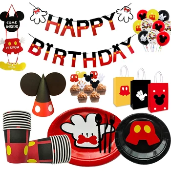 Disney Mickey Mouse Petrecerea De Ziua De Baloane Decoratiuni Placă De Unică Folosință Cupa Masă Consumabile Partid Tacamuri Copil De Partid Seturi