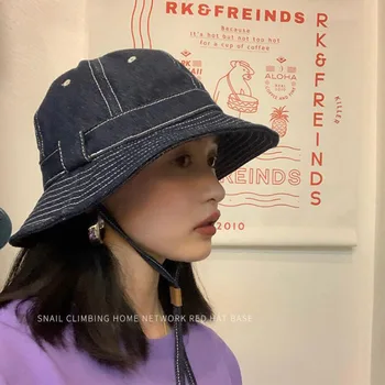 Japanese Denim Albastru Unisex Găleată Pălărie Retro Împletit Casual Cuplu Streetwear Toamna Pălărie Pescar Gorros