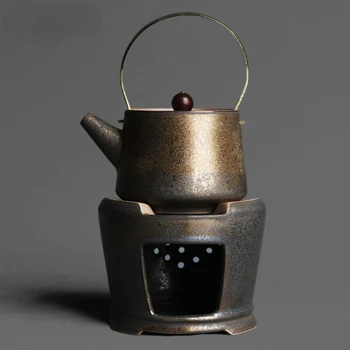 Japoneze, Cuptor Negru, Aur, Cupru Mâner De Ridicare Fascicul Oală Cuptor Alcool Ceai Cald Grup Ceainic Cald De Călătorie Set De Ceai Teaware Bar