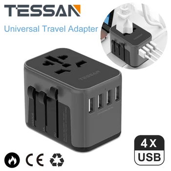 TESSAN Internaționale Adaptor de Priza cu 4 Porturi USB, Adaptor de Călătorie Lume Plug pentru marea BRITANIE/SUA/Thailanda/Germania/Australia