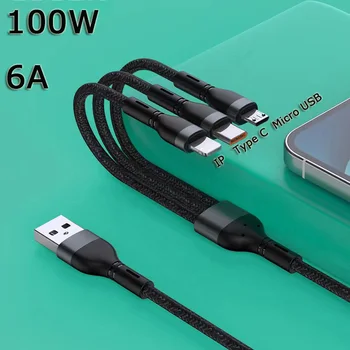 6A 3 în 1 Cablu de Date USB pentru iPhone 100W Rapid Încărcător Cablu Pentru Android Tip C Xiaomi, Huawei Samsung S20 Sârmă Încărcător Pentru iPad