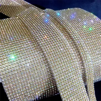 Placare cu aur De 10 Rânduri Hot Fix 3mm Stras Tunderea Cristal Plasă de Benzi de Fier pe Sticla Diamant Dungă 1,2 Metri Îmbrăcăminte DIY