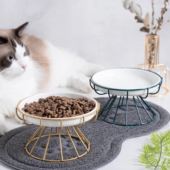 Ceramica De Companie Castron Pisica Crescute Alimentator Hrana Pentru Animale De Companie Dublu De Vase Din Oțel Inoxidabil Ridicat Stand Pisoi Câine De Alimentare Cu Apă Durabil